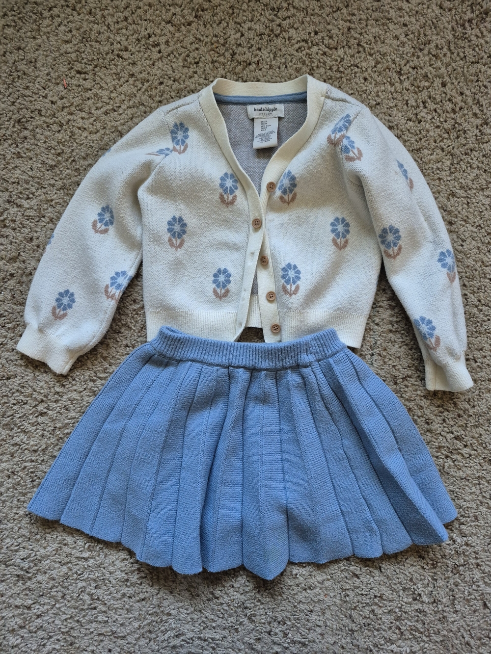 Kids Cream Floral Cardigan - Light Blue Flower Print